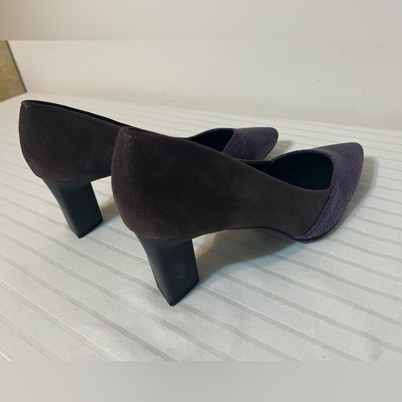 LOGO by Lori Goldstein ColorBlock Purple Brown Heels Leather Upper Sz 8 Like New - Picture 4 of 16